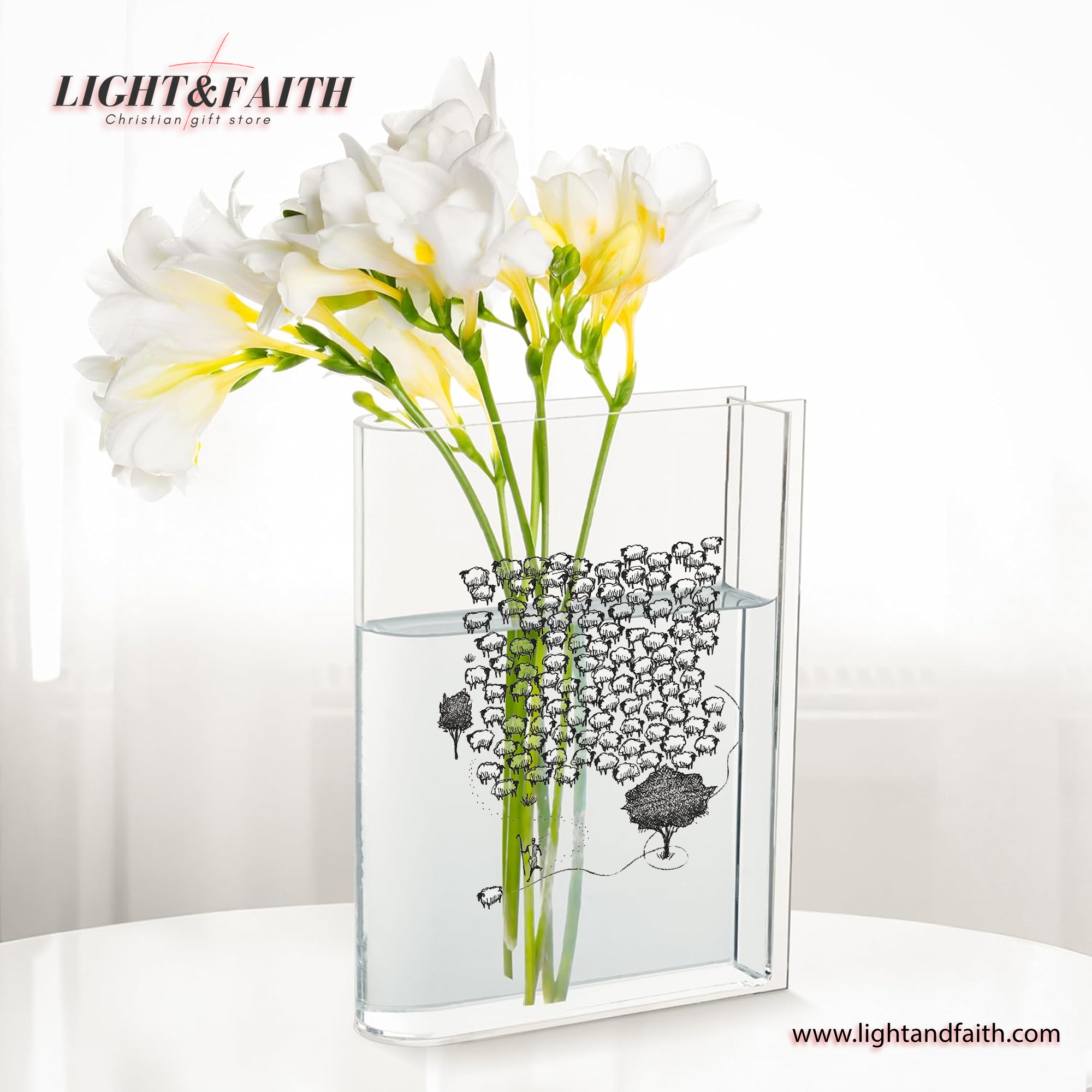 Jesus Leaves the 99 Book Vase, Christian Book Vase, Jesus, Good Shepherd Book Vase, Rejoices over One Lost Sheep, Faith Book Vase, Bible Verse Book Shaped Flower Vase